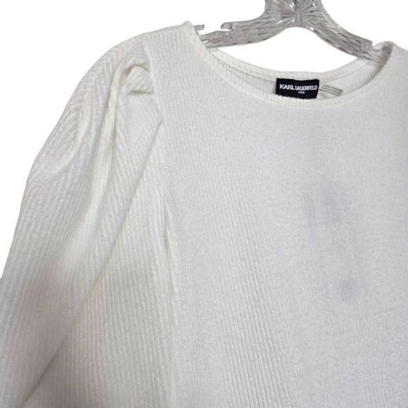 KARL LAGERFELD Paris Knit Ribbed Crewneck Sweater Ivory Size Medium - Picture 5 of 10
